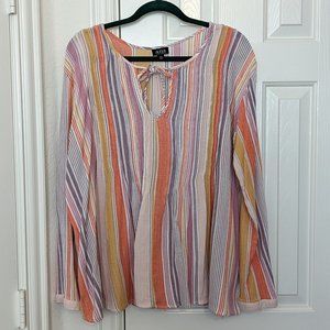 A.N.A. Pin Tuck Striped Peasant Top